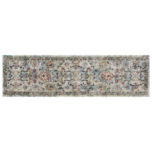 7' Light Blue Machine Woven Distressed Floral Traditional Indoor Runner Rug - Image 2
