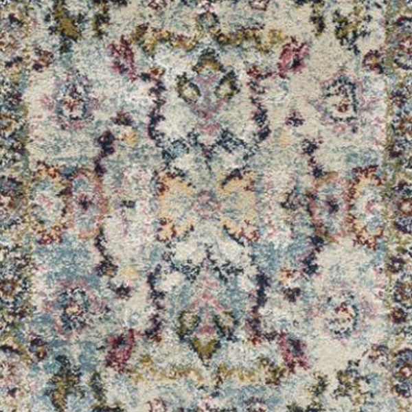7' Light Blue Machine Woven Distressed Floral Traditional Indoor Runner Rug - Image 3