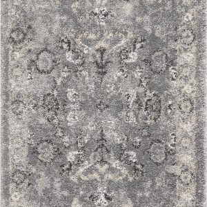 7' Grey Machine Woven Distressed Floral Traditional Indoor Runner Rug
