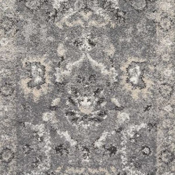 7' Grey Machine Woven Distressed Floral Traditional Indoor Runner Rug - Image 2