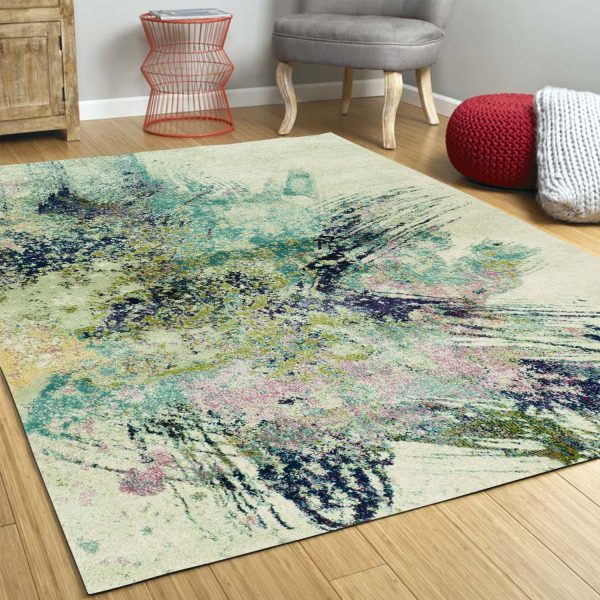 7' Ivory Machine Woven Abstract Splatter Indoor Runner Rug - Image 4