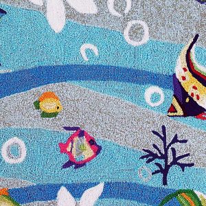 3'x5' Blue Hand Hooked Marine Life Indoor Area Rug