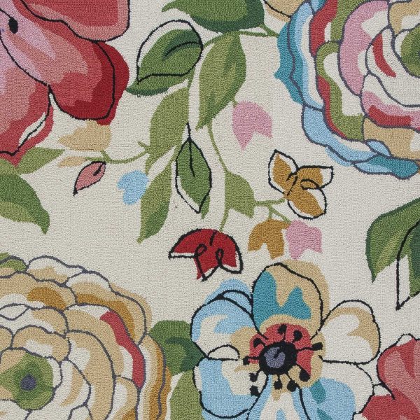 3'x5' Beige Hand Hooked Oversized Floral Indoor Area Rug - Image 2