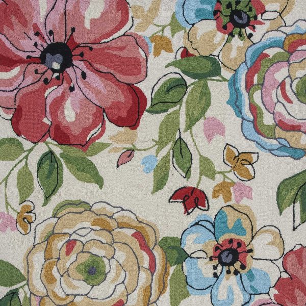3'x5' Beige Hand Hooked Oversized Floral Indoor Area Rug - Image 3