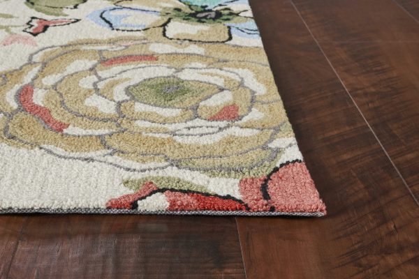 3'x5' Beige Hand Hooked Oversized Floral Indoor Area Rug - Image 4