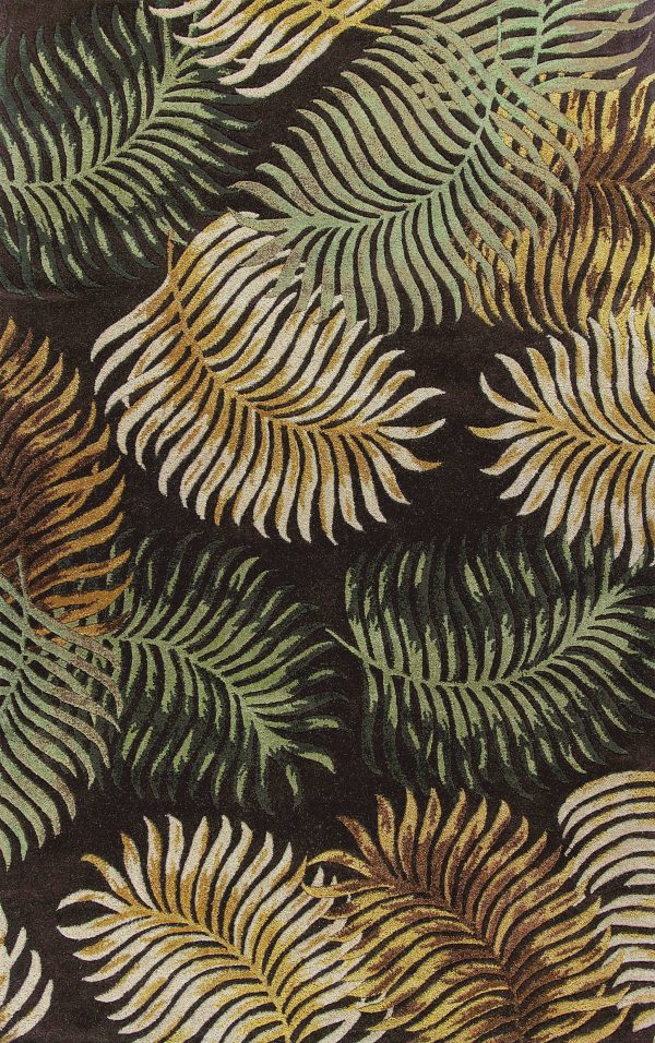 3'x4' Espresso Brown Hand Tufted Tropical Leaves Indoor Area Rug - Image 3