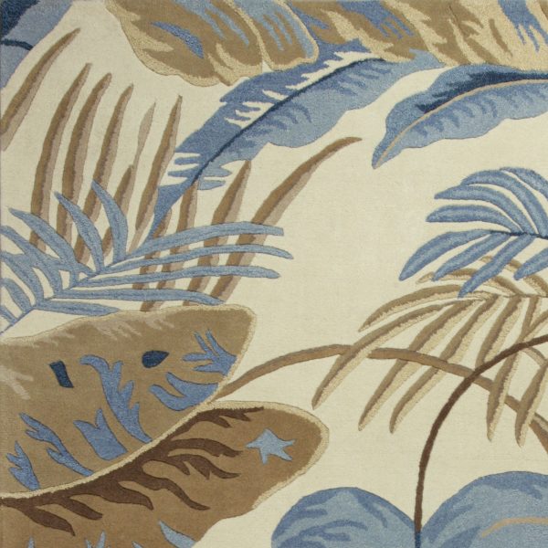 2' x 4' Ivory or Blue Leaves Wool Area Rug - Image 3