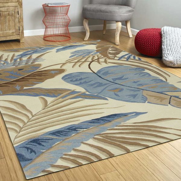2' x 4' Ivory or Blue Leaves Wool Area Rug - Image 4