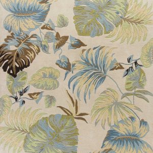 3'x4' Ivory Blue Hand Tufted Tropical Leaves Indoor Area Rug