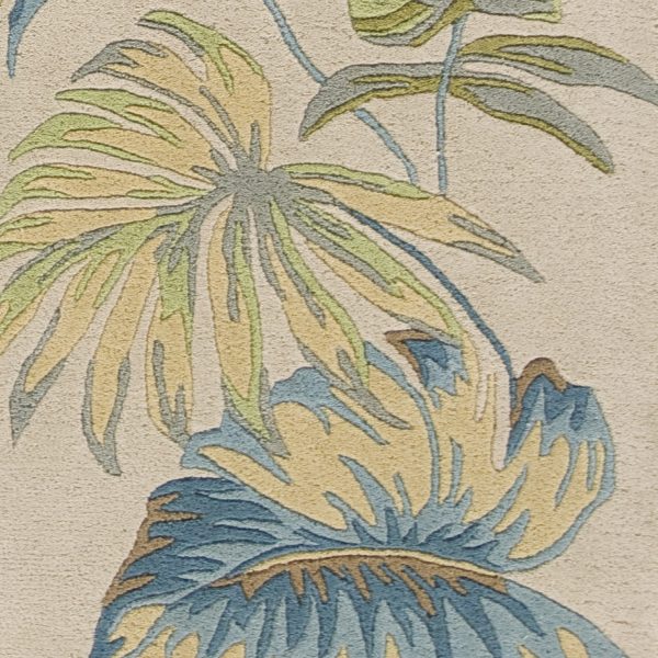 3'x4' Ivory Blue Hand Tufted Tropical Leaves Indoor Area Rug - Image 2