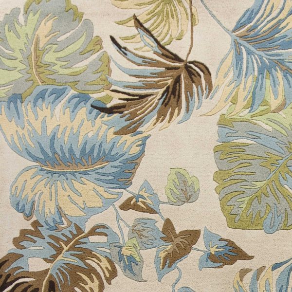 3'x4' Ivory Blue Hand Tufted Tropical Leaves Indoor Area Rug - Image 3