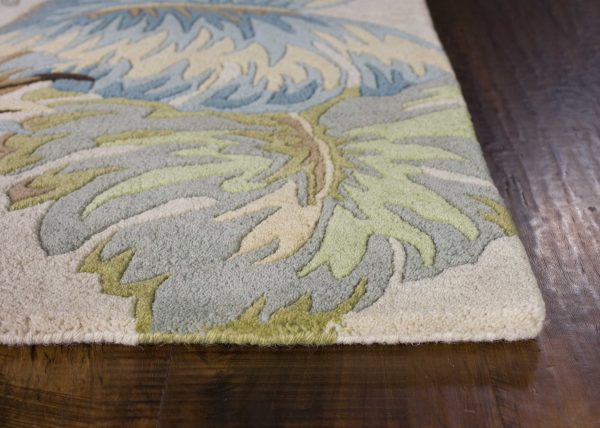 3'x4' Ivory Blue Hand Tufted Tropical Leaves Indoor Area Rug - Image 4