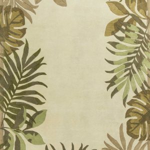 2' x 4' Ivory Leaves Bordered Wool Area Rug
