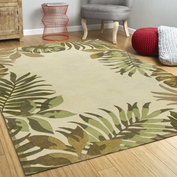 2' x 4' Ivory Leaves Bordered Wool Area Rug - Image 4