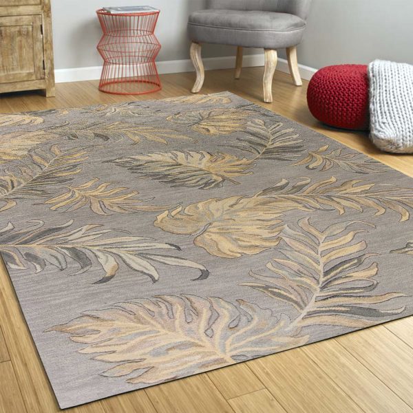 2' x 4' Grey Palm Leaves Wool Area Rug - Image 4