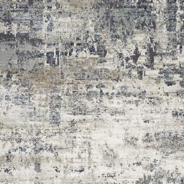8' Ivory Teal Machine Woven Abstract Splatter Indoor Runner Rug - Image 2