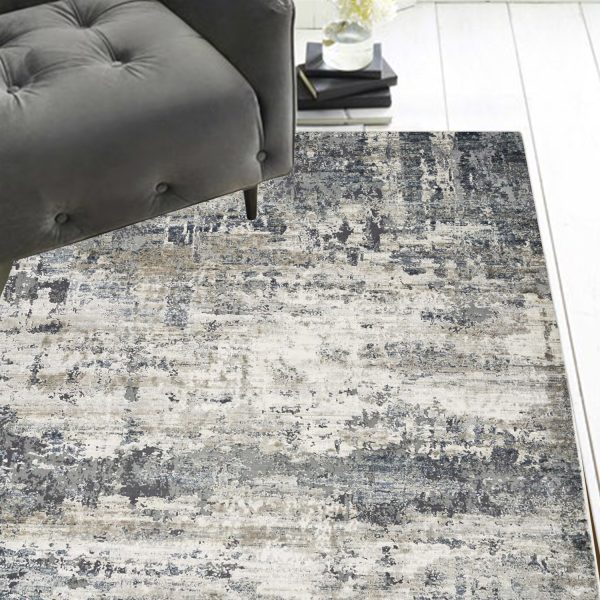 8' Ivory Teal Machine Woven Abstract Splatter Indoor Runner Rug - Image 3