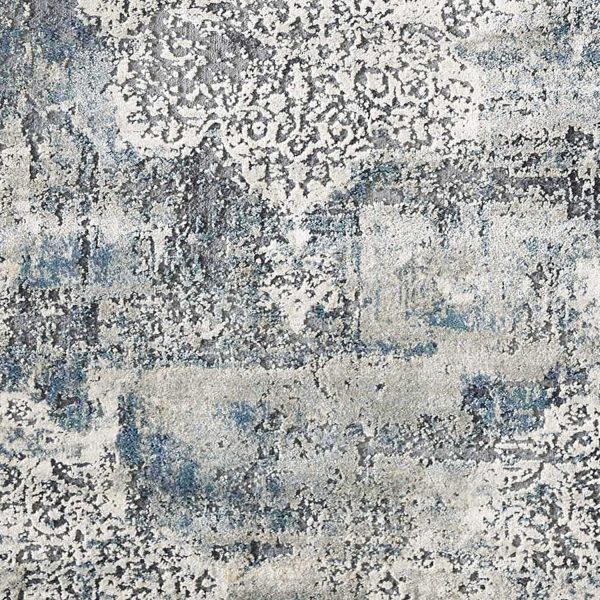 8' Ivory Machine Woven Distressed Diamond Floral Medallion Indoor Runner Rug - Image 3