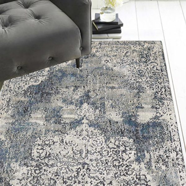 8' Ivory Machine Woven Distressed Diamond Floral Medallion Indoor Runner Rug - Image 4