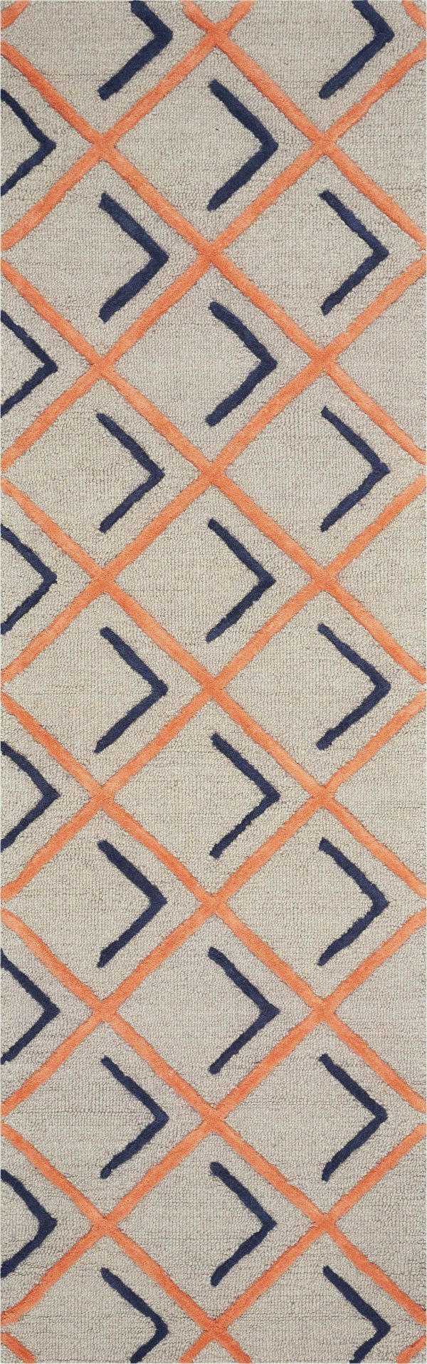 2'3 x 7'6 Runner Wool Tangerine Indigo Area Rug