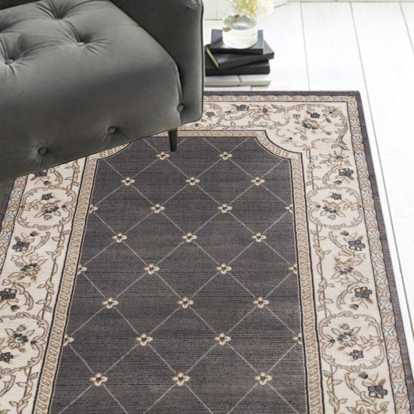 5'x8' Grey Ivory Bordered Floral Indoor Area Rug - Image 4