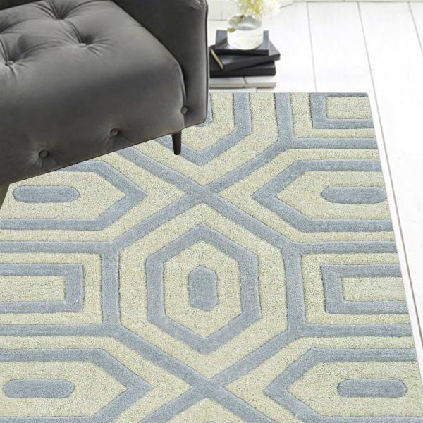 8' Grey Hand Tufted Geometric Indoor Runner Rug - Image 3