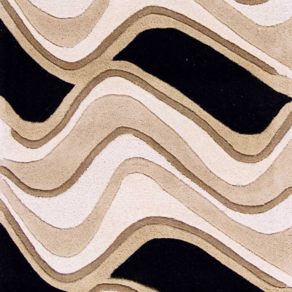 2' x 7' Black or Beige Abstract Waves Wool Runner Rug - Image 2