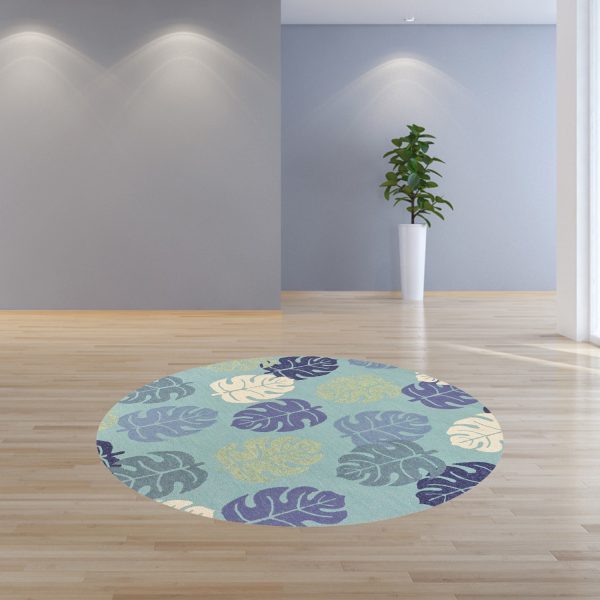 7' Round UV treated Polypropylene Turquoise Area Rug - Image 4