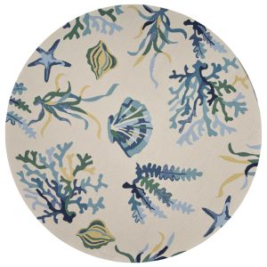 7' Round UV treated Polypropylene Ivory or Blue Area Rug