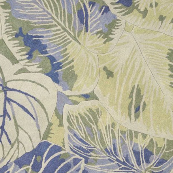 6' Blue Green Hand Tufted Tropical Leaves Round Indoor Area Rug - Image 3