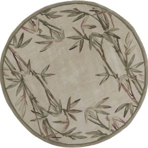 6' Ivory Hand Tufted Tropical Bamboo Round Indoor Area Rug