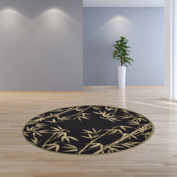 5' Round  Wool Black Area Rug - Image 4