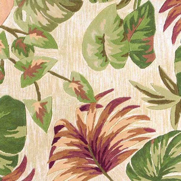 6' Beige Hand Tufted Tropical Plant Round Indoor Area Rug - Image 3