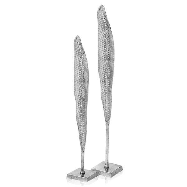 Rough Silver Tall Thin Set of 2 Leaves - Image 3
