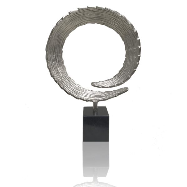 3.75" x 12" x 16.5" Silver and Black Marble Large Tail Sculpture - Image 2