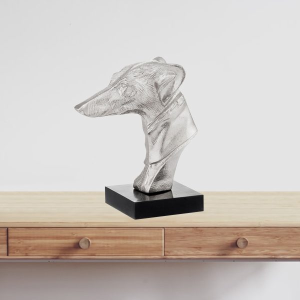 4" x 7.5" x 8.5" Silver and Black Bust on Bone Base Hound - Image 2