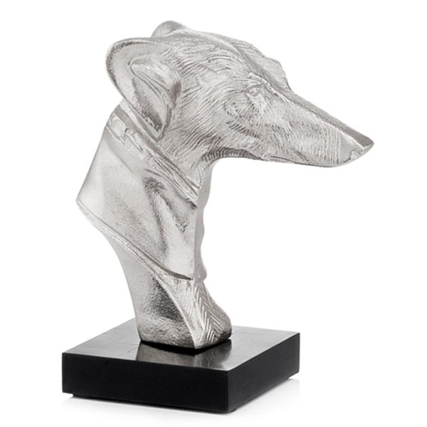 4" x 7.5" x 8.5" Silver and Black Bust on Bone Base Hound - Image 3