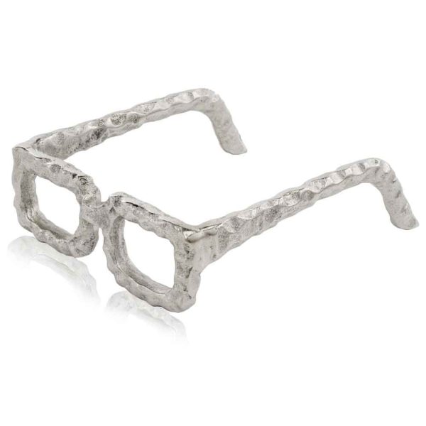 Raw Silver Textured Square Glasses Sculpture - Image 2