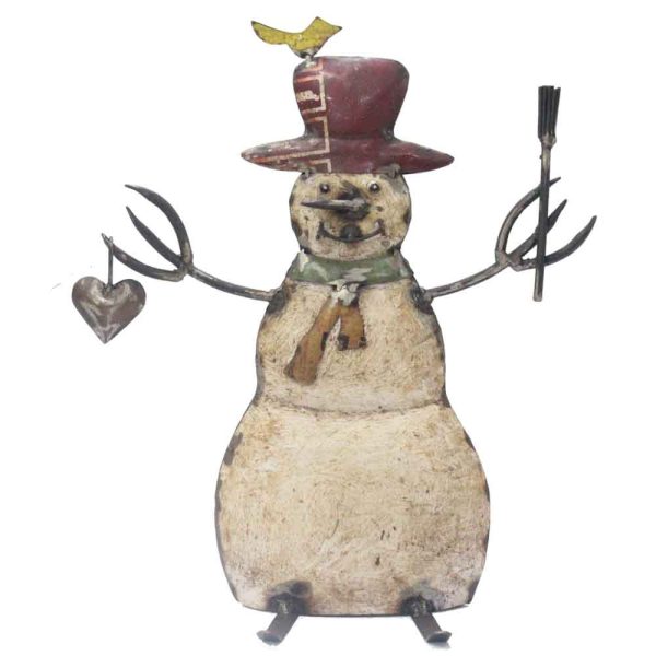 6" x 12" x 14" White Red Bronze Yellow Reclaimed Iron Snowman - Image 3