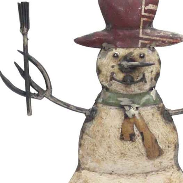 6" x 12" x 14" White Red Bronze Yellow Reclaimed Iron Snowman - Image 4