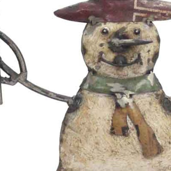 6" x 12" x 14" White Red Bronze Yellow Reclaimed Iron Snowman - Image 5