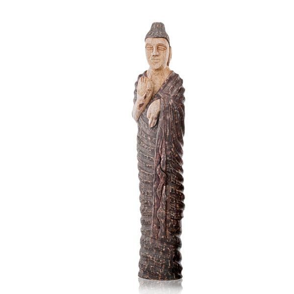 25" Natural and Brown Standing Buddha Sculpture - Image 2