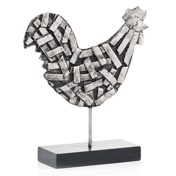 3" x 9.5" x 10.5" Silver and Black Strap Rooster - Image 3