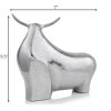 7" x 21" x 19.5" Rough Silver Extra Large Abstract Bull Sculpture - Image 2
