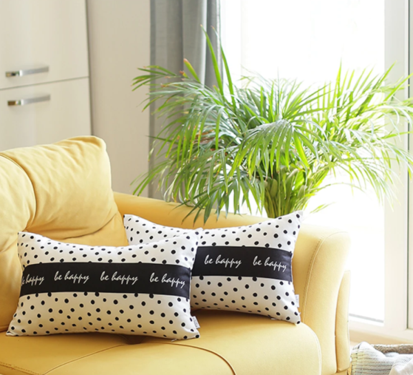 Be Happy Dots Decorative Rectangle Throw Pillow Cover - Image 4