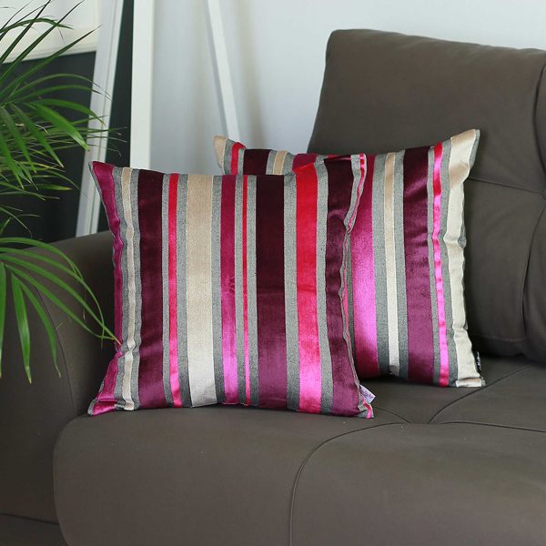 Set of 2 Purple Varigated Stripe Decorative Pillow Covers - Image 2