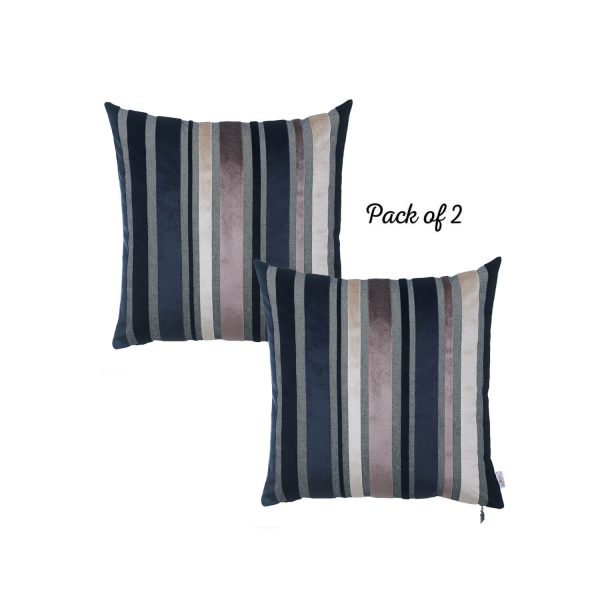 Set of 2 Midnight Variegated Stripe Decorative Pillow Covers - Image 2