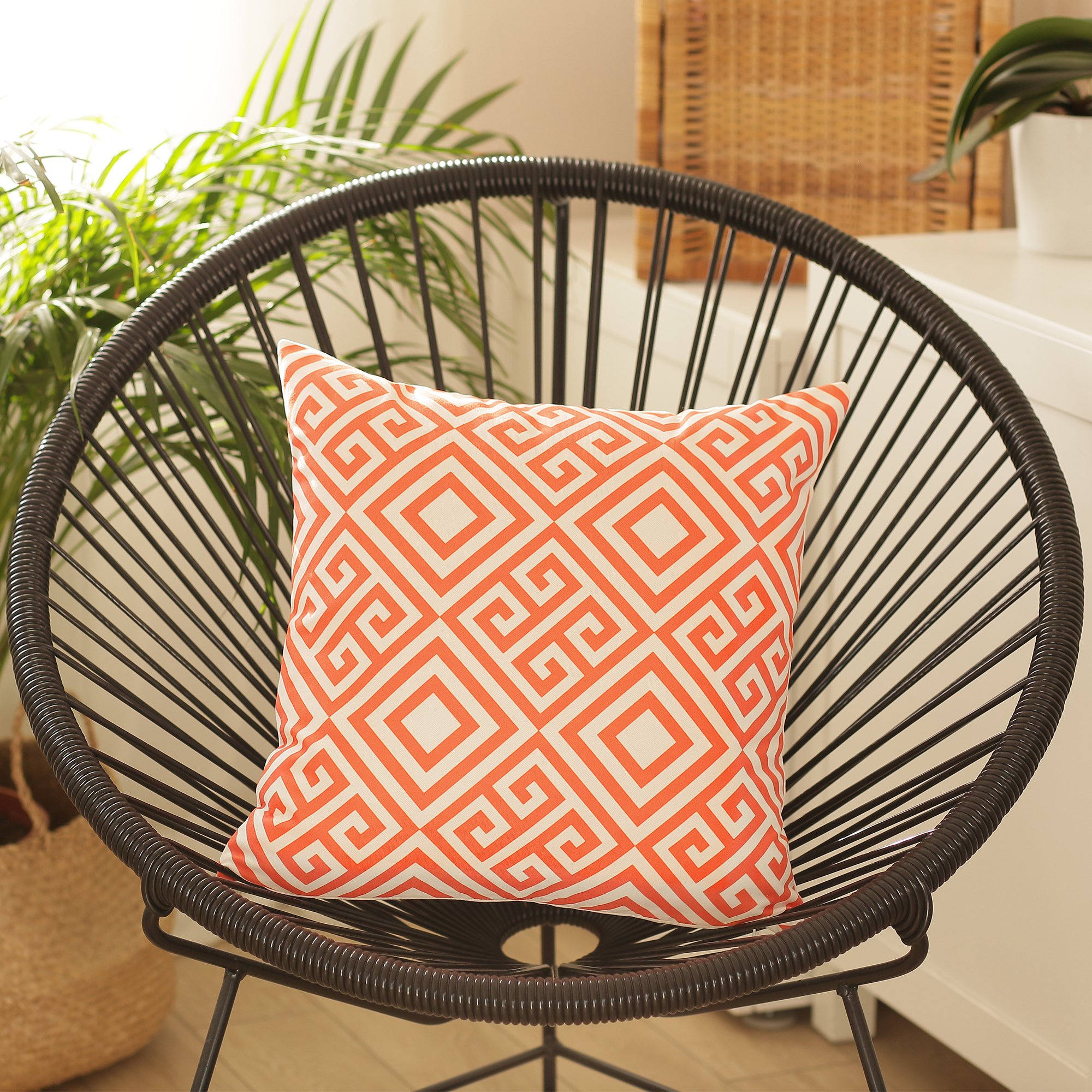 Orange and White Greek Key Decorative Throw Pillow Cover - Image 2