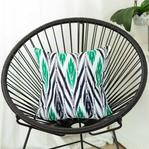 Black White and Green Long Ikat Decorative Throw Pillow Cover