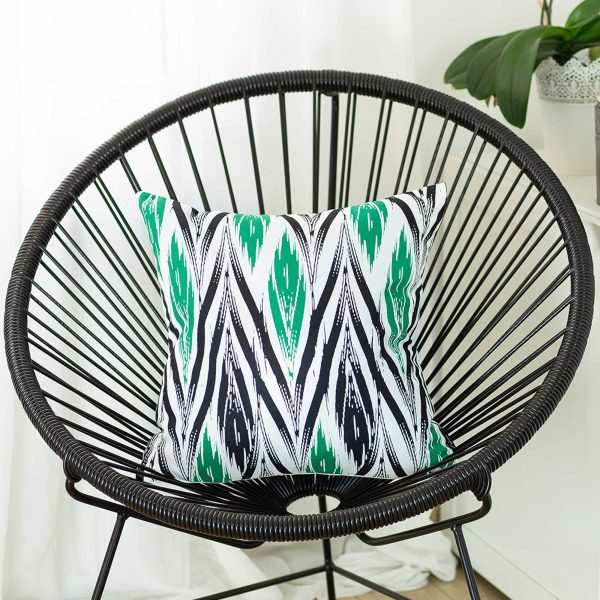 Black White and Green Long Ikat Decorative Throw Pillow Cover